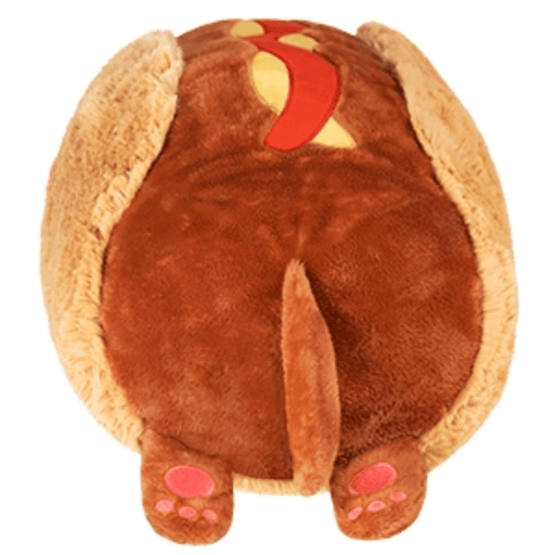 Squishable Dachshund Hot Dog plush toy underside showing paws and tail