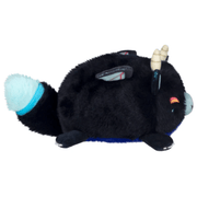 Side view of the Demon Kitsune plush showing its horns, ears and fluffy tail