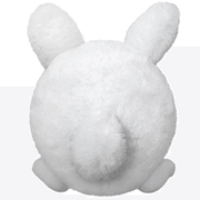 Squishable Fluffy Bunny plush toy back view showing fluffy tail and long ears on a white background