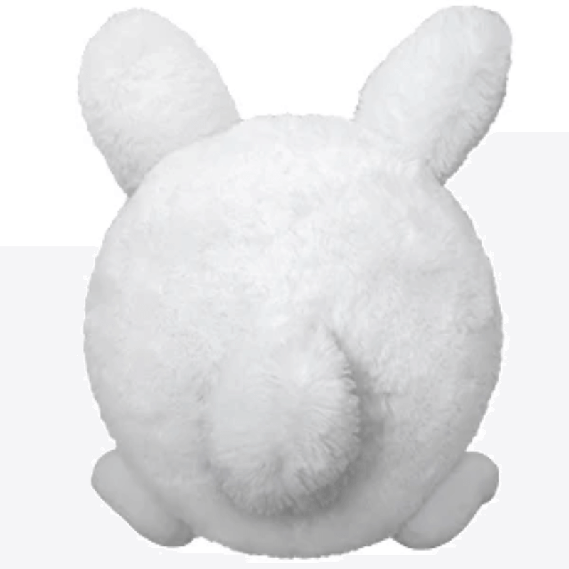 Squishable Fluffy Bunny plush toy back view showing fluffy tail and long ears on a white background