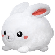 Squishable Fluffy Bunny plush toy front view with cute face, blush cheeks and long ears on a white background