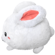 Squishable Fluffy Bunny plush toy side view showing long ears and rounded fluffy body on a white background