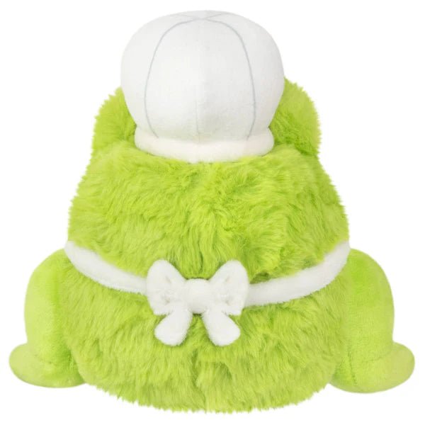 Back view of Squishable Frog Chef plushie with white bow and chef hat

