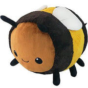 Front view of the Squishable Fuzzy Bumblebee plushie with a round brown face, smiley eyes, and tiny antennae.
