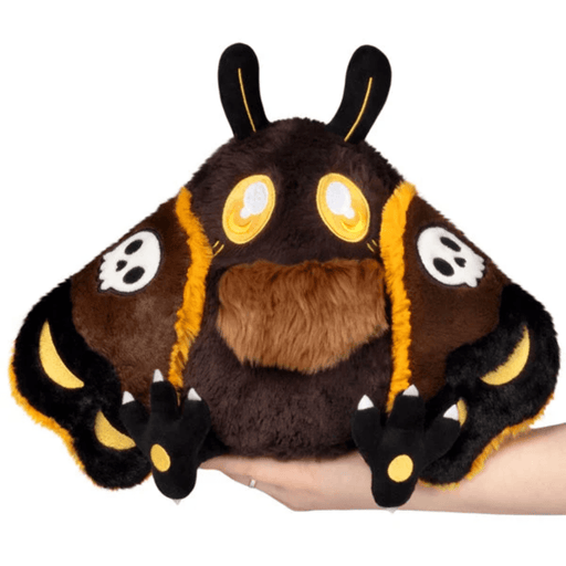 Mini Squishable Hawkmothman plush front view with skull-patterned wings