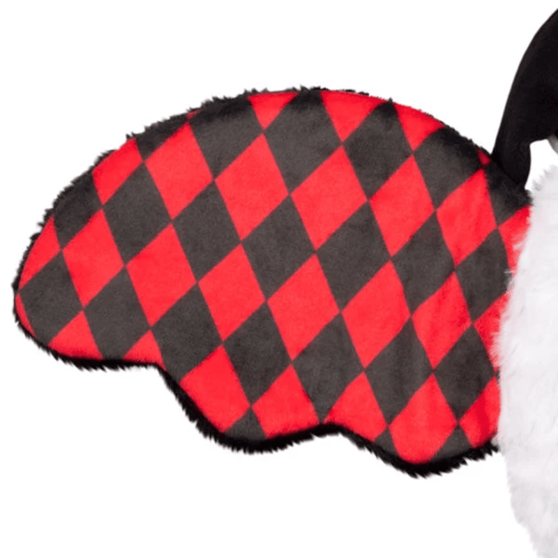 Red and black checkerboard wing detail on Mini Squishable Jester Mothman