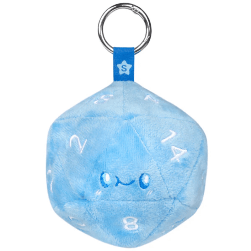 Aura blue Squishable Let’s Roll plush D20 keychain with embroidered numbers and metal keyring