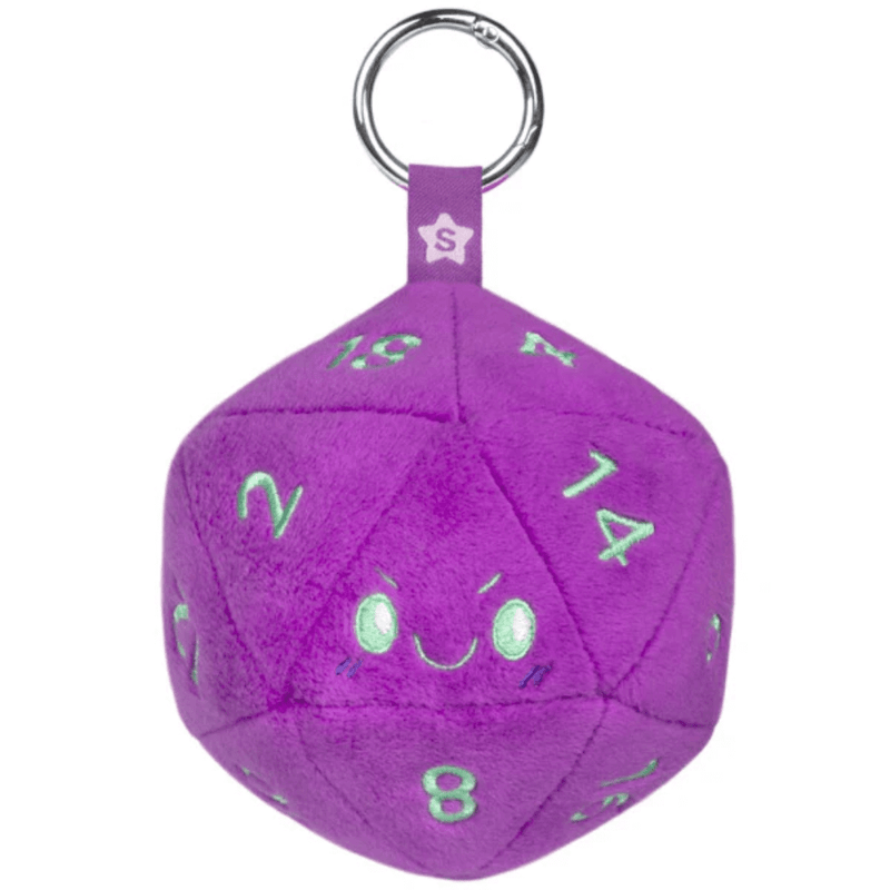 Miasma purple Squishable Let’s Roll plush D20 keychain with embroidered numbers and metal keyring