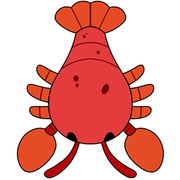 Cartoon illustration of the Squishable Lobster plush toy with red body and orange claws