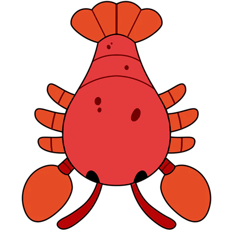 Cartoon illustration of the Squishable Lobster plush toy with red body and orange claws