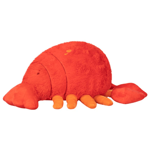 Side view of Squishable Lobster plush toy showing red body, legs and claws