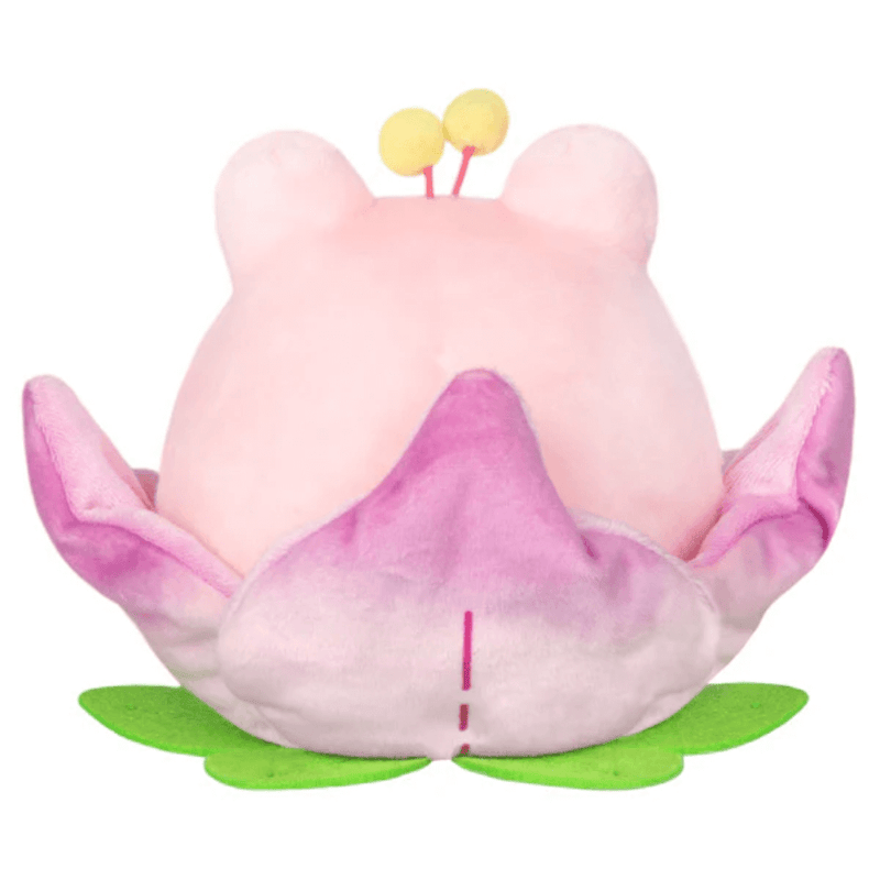 Back view of Squishable Alter Egos Lotus Frog plush toy with pink lotus flower wrap