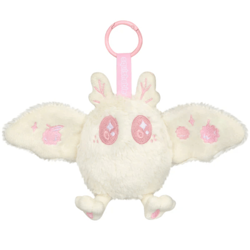 Squishable Lychee Baby Mothman plush keychain with pink embroidered details