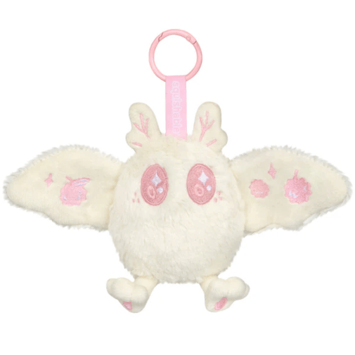 Squishable Lychee Baby Mothman plush keychain with pink embroidered details
