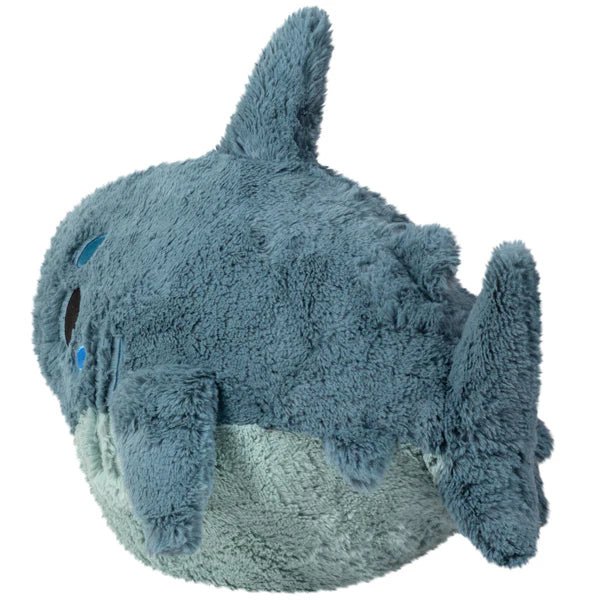 Back view of the Squishable Megalodon plush showing tail and dorsal fin.