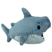Side profile of the Megalodon plush with open jaw, fins and tail.