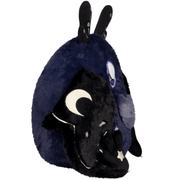 Side view of Squishable Midnight Mothman showing its midnight-blue body and crescent moon wing