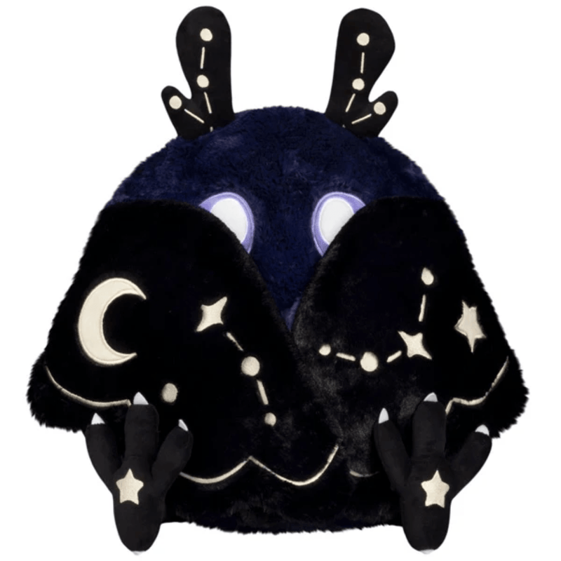 Midnight Mothman Squishable plush with celestial-patterned black wings folded across its face
