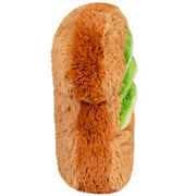 Side view of Squishable avocado toast plushie with raised plush avocado topping

