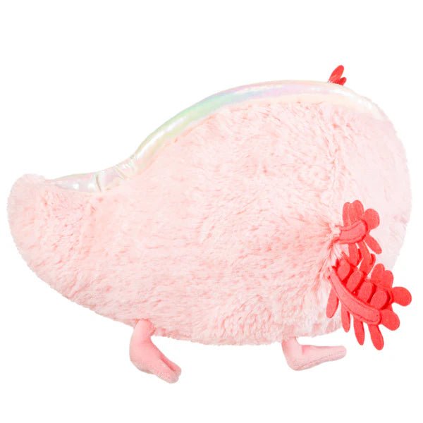 Side view of Squishable baby axolotl plush with detailed limbs and soft body

