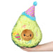 Front view of Squishable Mini Birthday Avocado plushie with smiling pit and party hat

