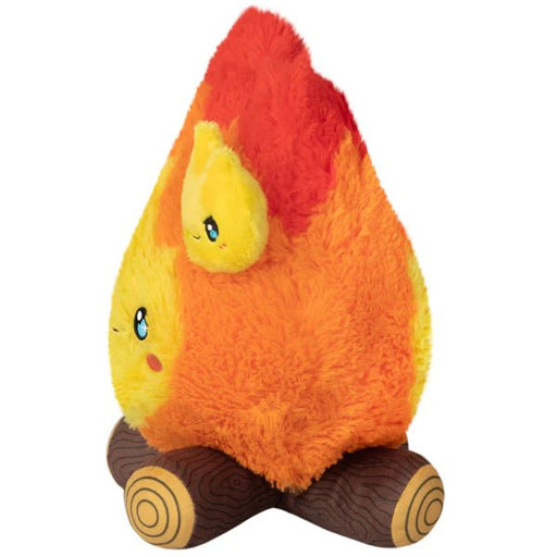 Side view of Mini Campfire plush with stitched flame details and small side flame


