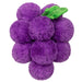 Back view of plush grapes showing round fuzzy purple fruits and stitched leaf

