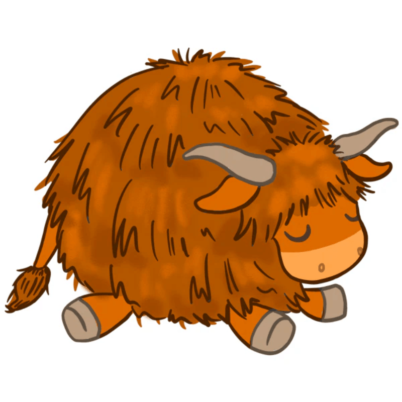 Original designer illustration of the Squishable Mini Highland Cow
