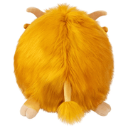 Rear view of the shaggy Squishable Highland Cow plush with tufted tail