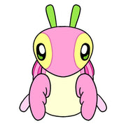 Flat illustration of a kawaii pink orchid mantis with large cartoon eyes

