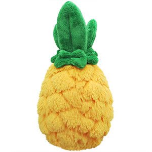 Back view of yellow pineapple plushie showing textured plush surface

