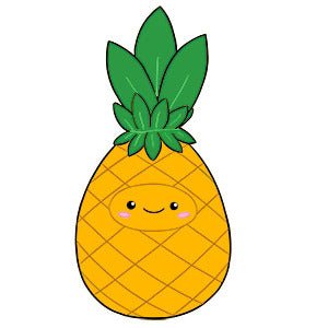 Flat illustration of Squishable Mini Pineapple plush toy with kawaii face

