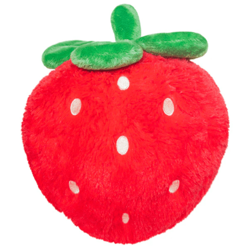 Back view of Squishable Mini Comfort Food Strawberry plush toy showing white seed details
