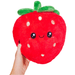 Squishable Mini Comfort Food Strawberry plush toy front view with smile and green leaves