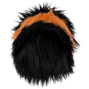 Back view highlighting fluffy black fur with bright orange stripe on the Mini Woolly Caterpillar plush