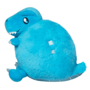 Side view of Squishable Party Snacker Blue T-Rex plush toy showing tail and small arms