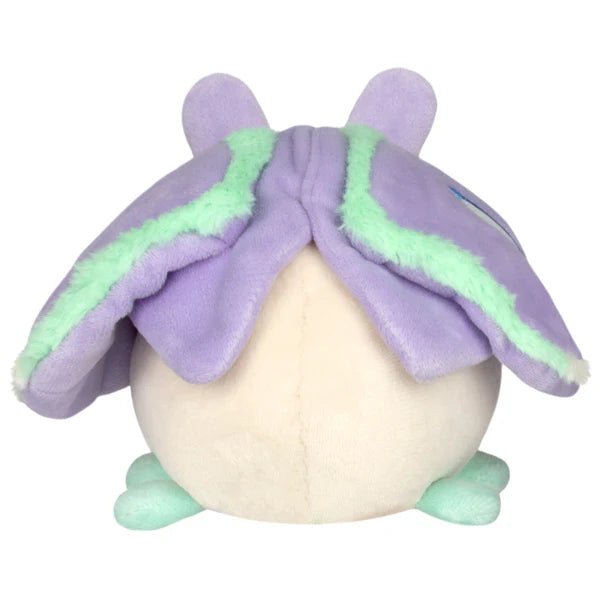 Side view of Squishable Party Snacker Lilac Luna Moth plush showing embroidered wing detail and mint feet