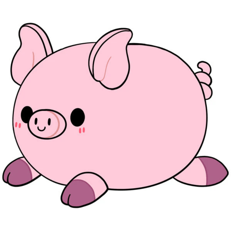 Illustration of Squishable Piggy character in pale pink with dark pink trotters