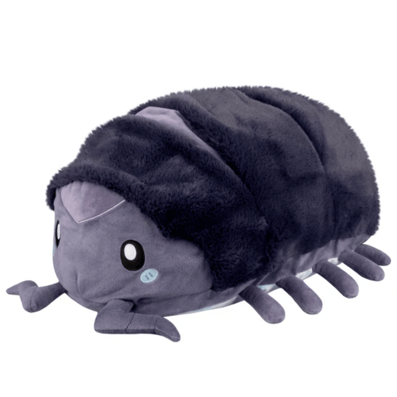 Squishable Pillbug Rollie Pollie plush with grey face and dark fuzzy shell