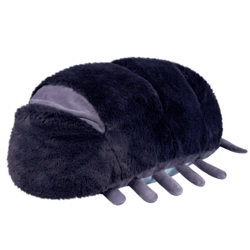 Side view of Squishable Pillbug Rollie Pollie plush showing soft shell and legs