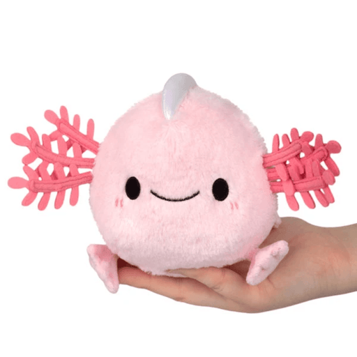 Front view of the pink Squishable Snacker Baby Axolotl plush toy