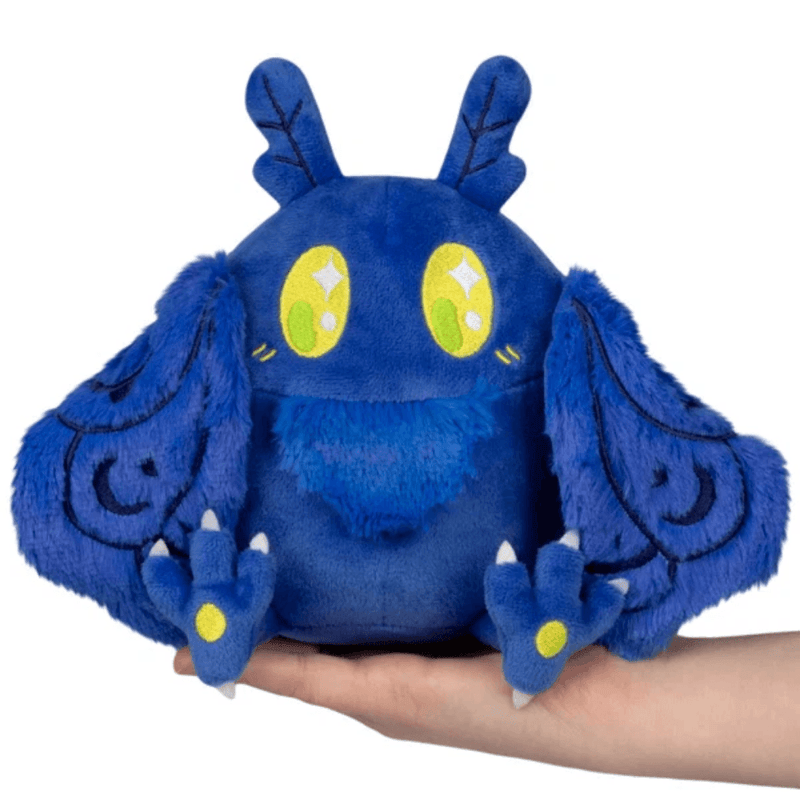 Squishable Snacker Blue Mothman plush front view with blue wings