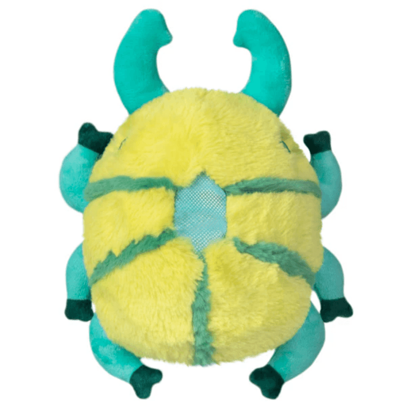 Back view of the Squishable Snacker Green Stag Beetle soft toy showing striped back and beetle shape