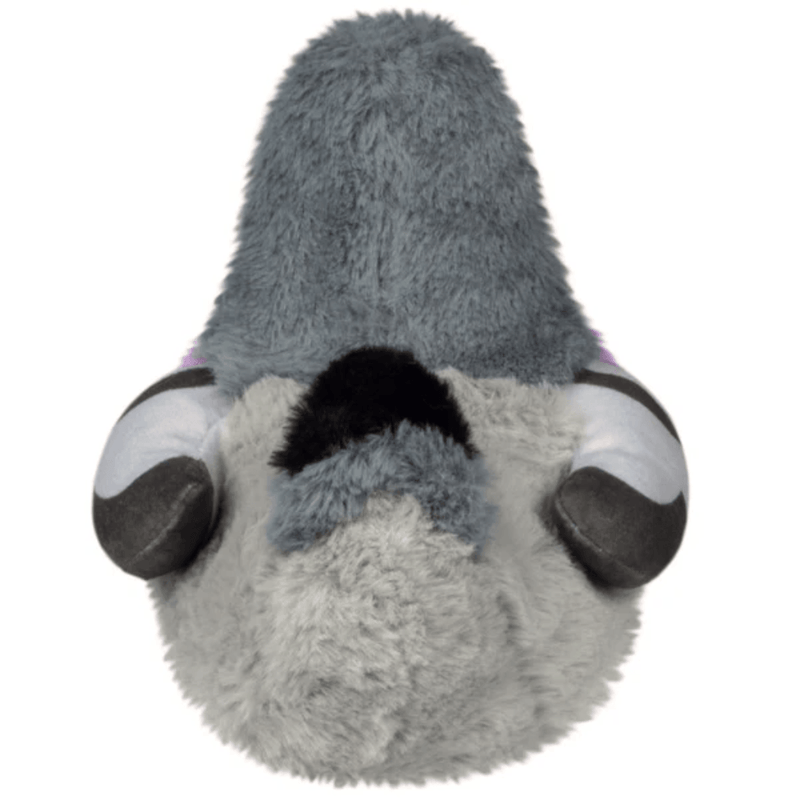 Back view of the Squishable Snacker Pigeon showing its wings and dark tail