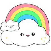 Kawaii rainbow and cloud illustration with smiling faces