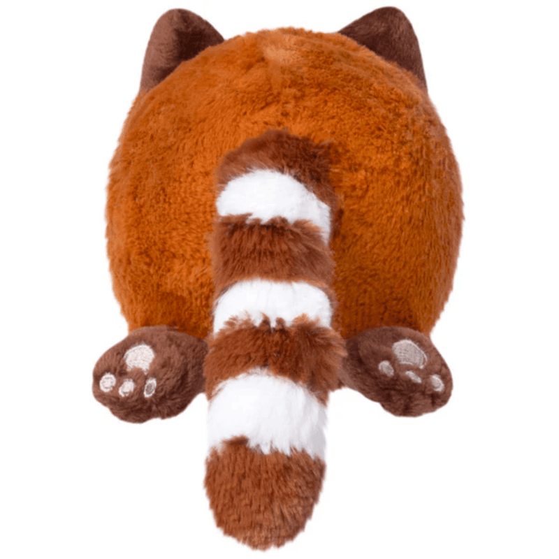 Back view of the Squishable Snacker Red Panda plush toy showing striped tail and paw details
