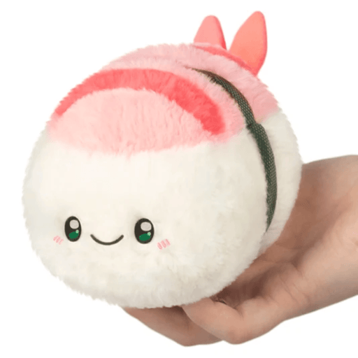 Squishable Snacker Shrimp Sushi plush toy held in a hand