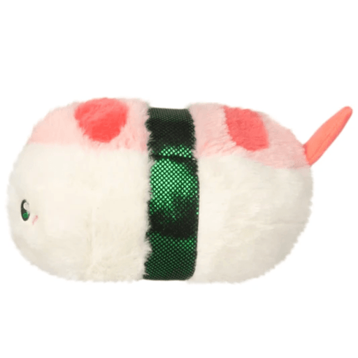 Side view of the Squishable Snacker Shrimp Sushi plush toy