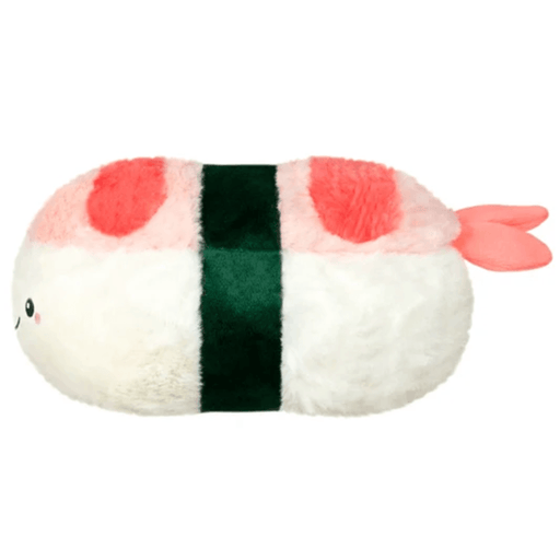 Side view of Squishable Snacker Shrimp Sushi showing shrimp and seaweed details