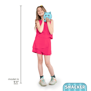 Squishable Snacker plush size guide shown with model for scale